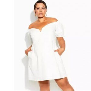 City Chic Sweet Paradise Off-Shoulder Puff Sleeve Linen Blend Dress Size XL/22